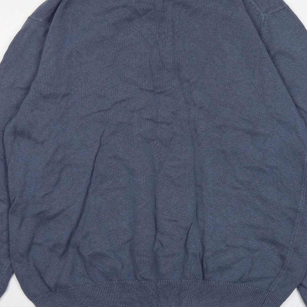 Crew Clothing Mens Blue High Neck Cotton Pullover Jumper Size L Long Sleeve