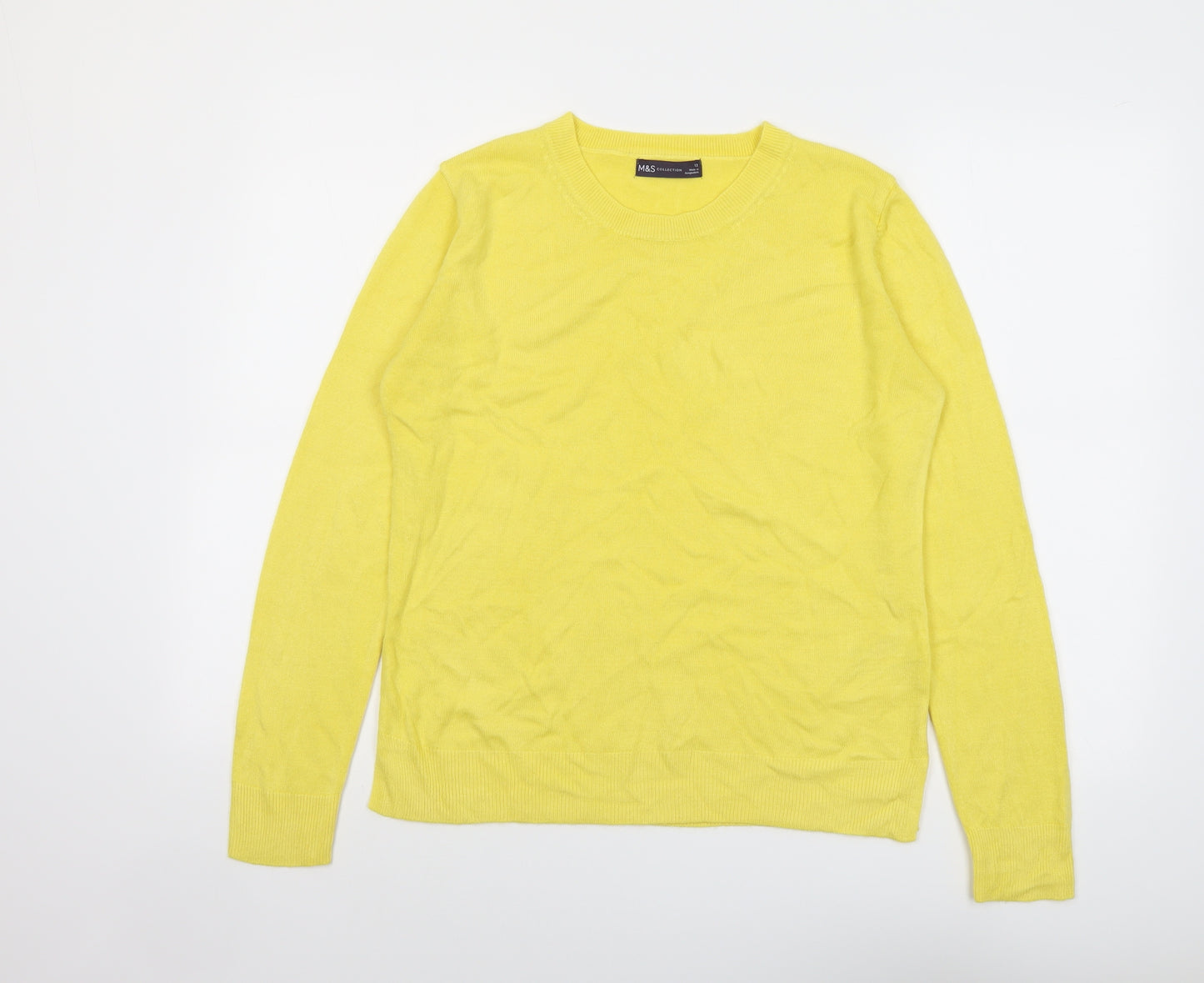 Marks and Spencer Womens Yellow Round Neck Acrylic Pullover Jumper Size 12