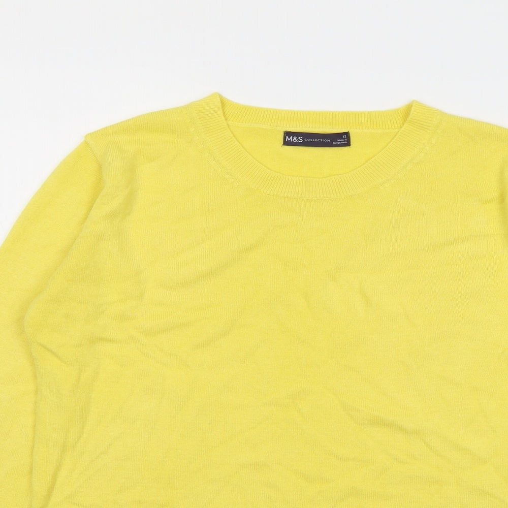 Marks and Spencer Womens Yellow Round Neck Acrylic Pullover Jumper Size 12