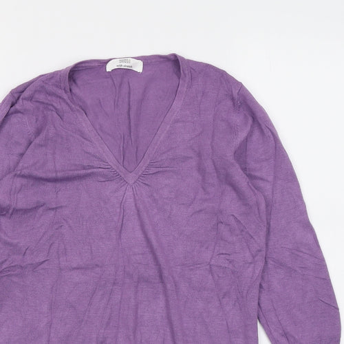 Marks and Spencer Womens Purple V-Neck Viscose Pullover Jumper Size 10