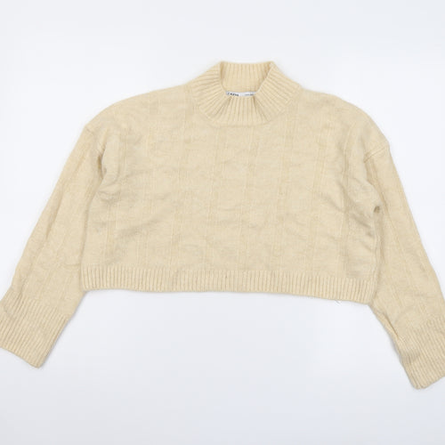 Zara Womens Ivory High Neck Acrylic Pullover Jumper Size S