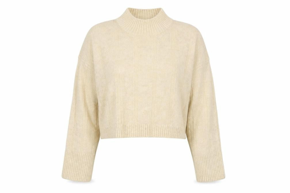 Front view of Zara women’s ivory high neck acrylic jumper, size S
