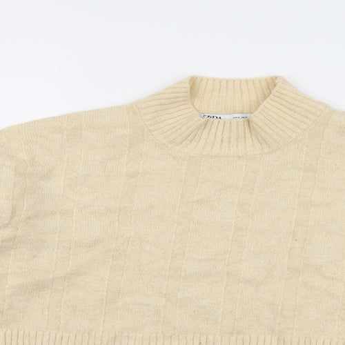 Zara Womens Ivory High Neck Acrylic Pullover Jumper Size S