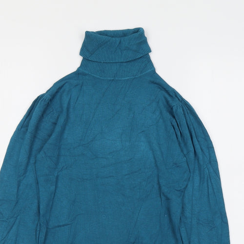 Dunnes Stores Womens Blue Roll Neck Viscose Pullover Jumper Size 10