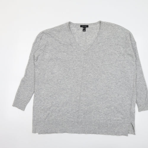 New Look Womens Grey V-Neck Nylon Pullover Jumper Size L