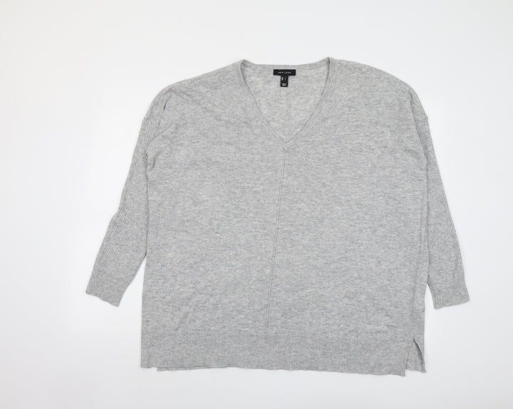 New Look Womens Grey V-Neck Nylon Pullover Jumper Size L