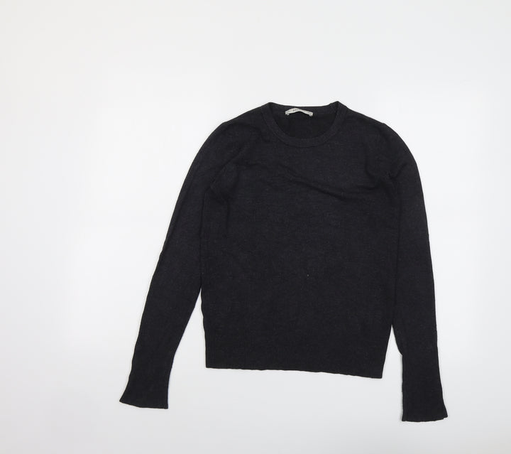 Zara Womens Grey Round Neck Viscose Pullover Jumper Size S