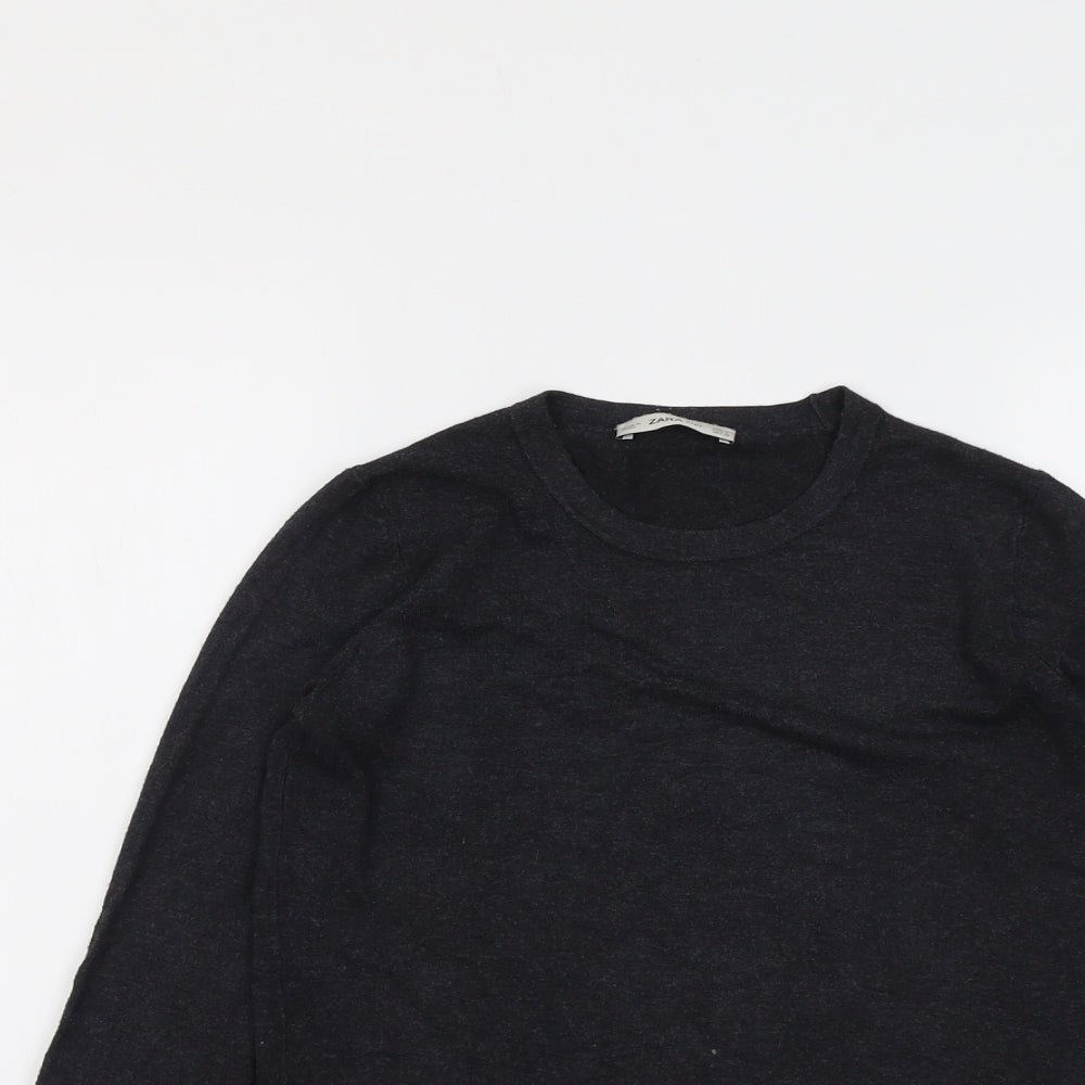 Zara Womens Grey Round Neck Viscose Pullover Jumper Size S