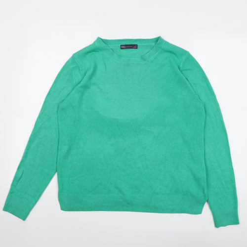 Marks and Spencer Womens Green Round Neck Acrylic Pullover Jumper Size 14