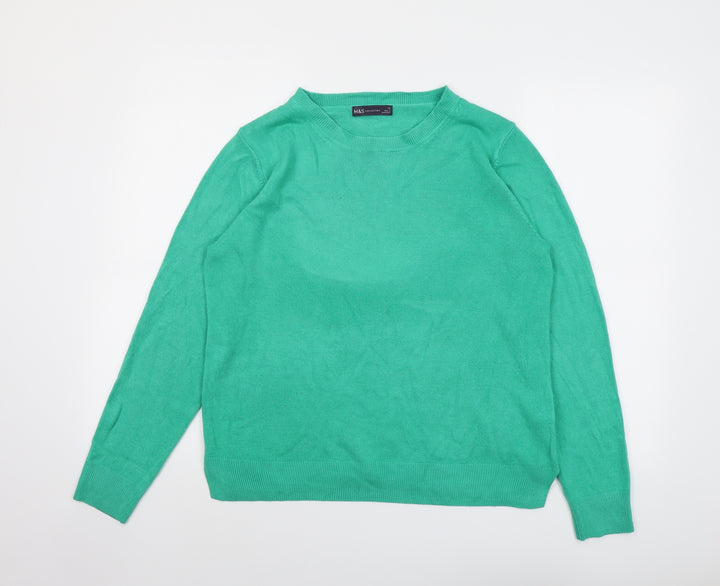 Marks and Spencer Womens Green Round Neck Acrylic Pullover Jumper Size 14