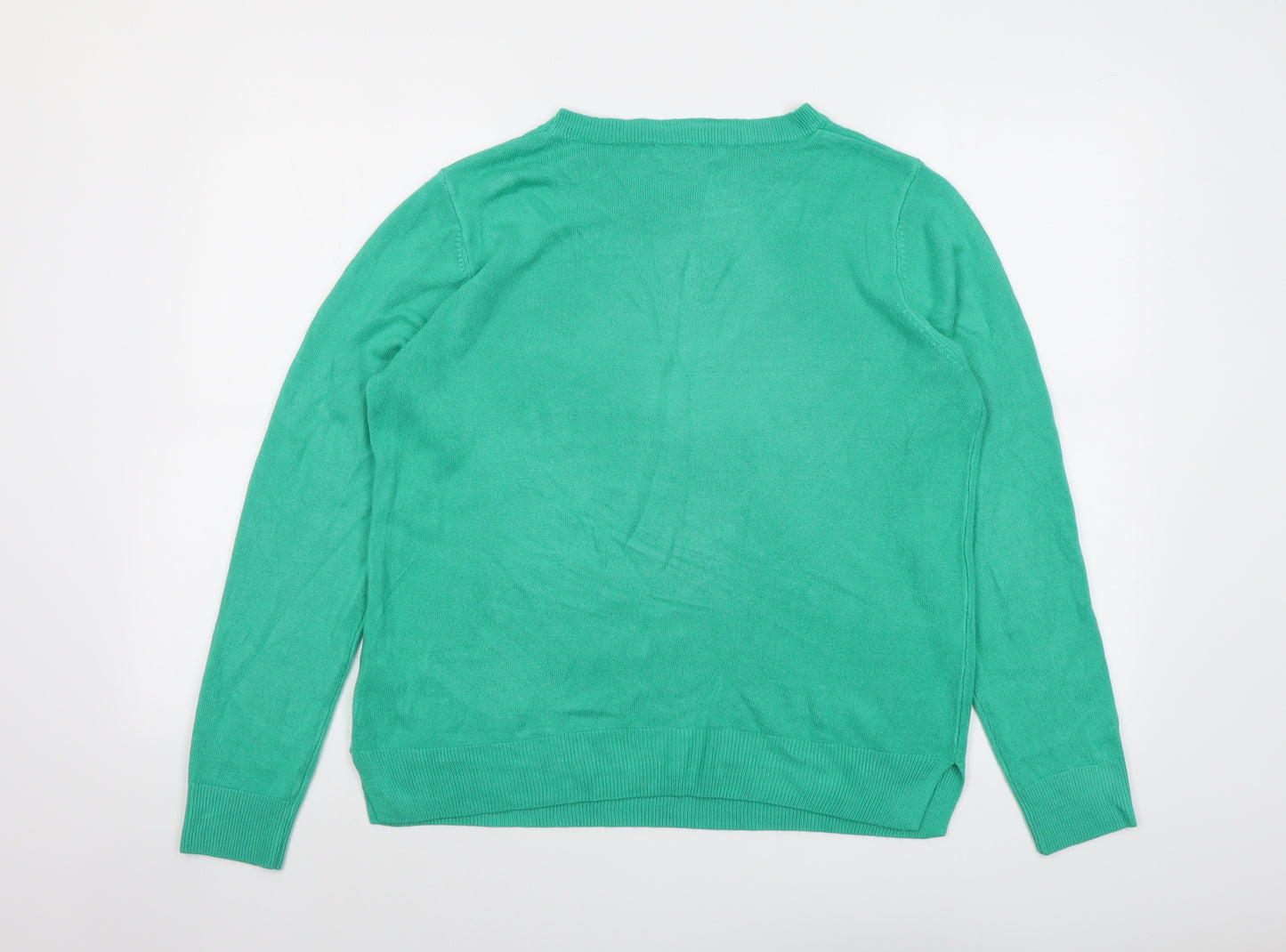Marks and Spencer Womens Green Round Neck Acrylic Pullover Jumper Size 14