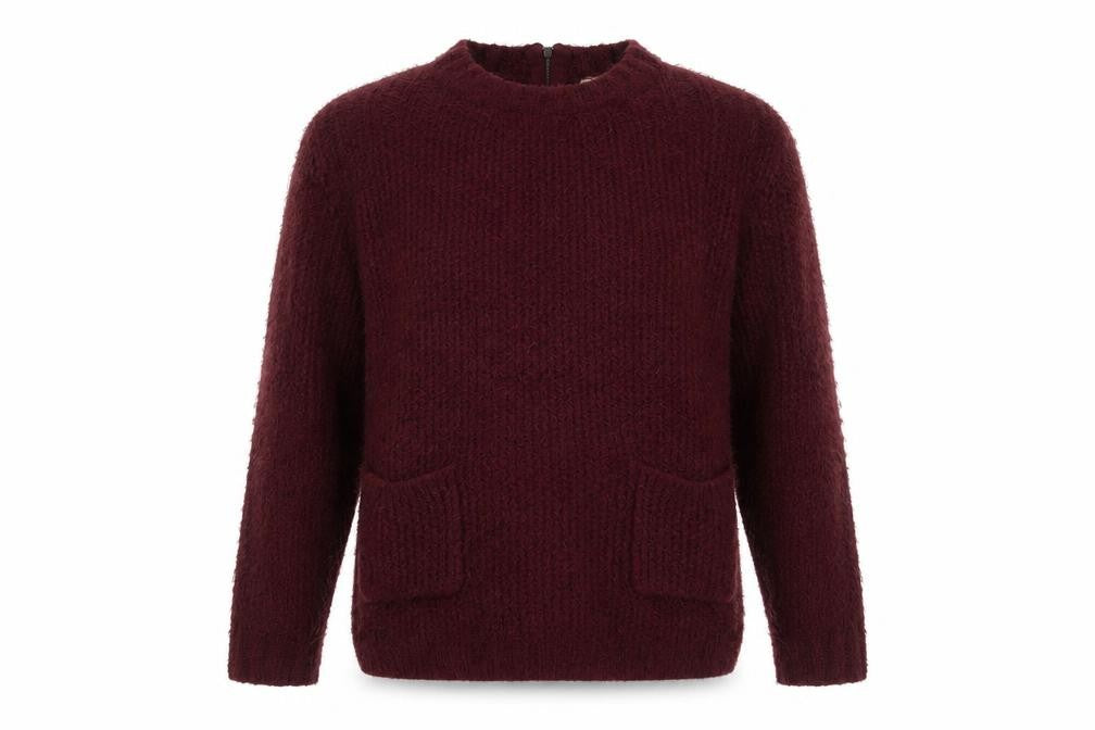 Front view of Indigo women’s purple round neck acrylic jumper, size UK 14