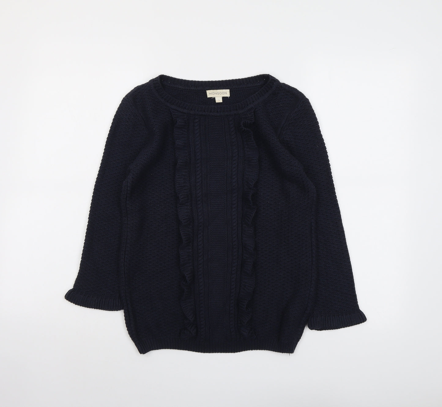 Monsoon Womens Blue Round Neck Cotton Pullover Jumper Size S