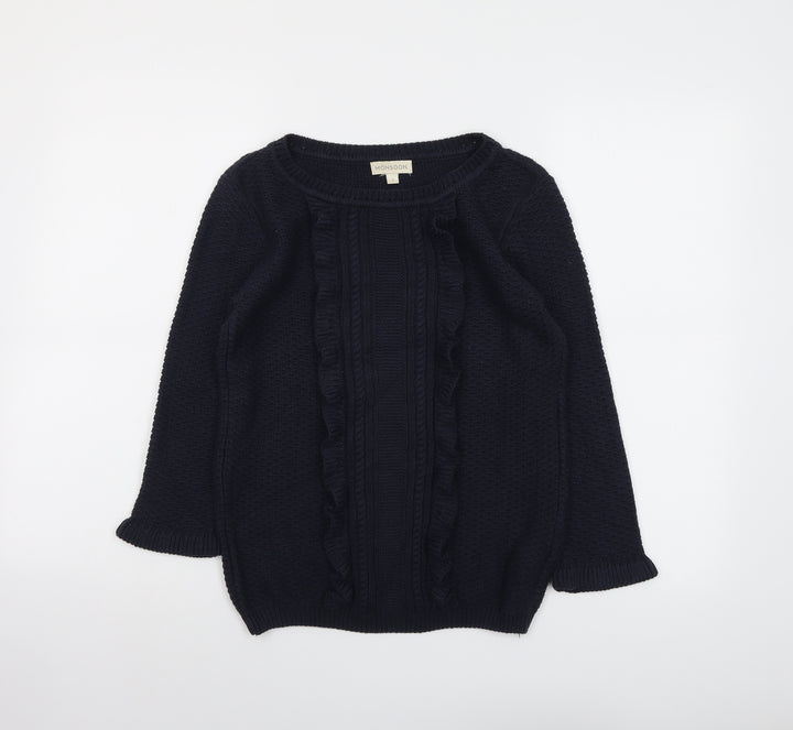 Monsoon Womens Blue Round Neck Cotton Pullover Jumper Size S