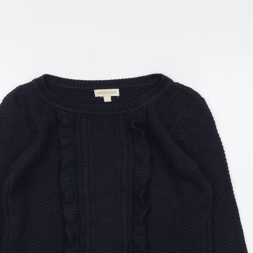 Monsoon Womens Blue Round Neck Cotton Pullover Jumper Size S