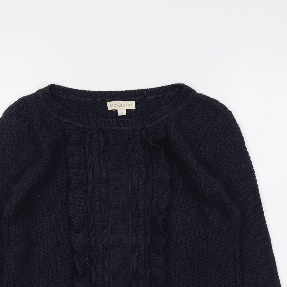 Monsoon Womens Blue Round Neck Cotton Pullover Jumper Size S