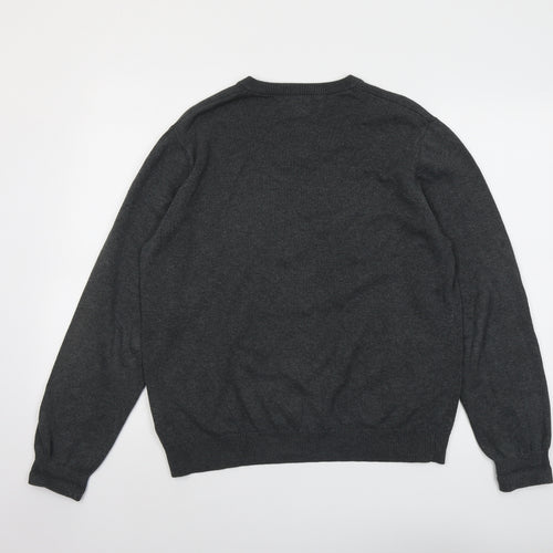 Marks and Spencer Mens Grey V-Neck Cotton Pullover Jumper Size M Long Sleeve