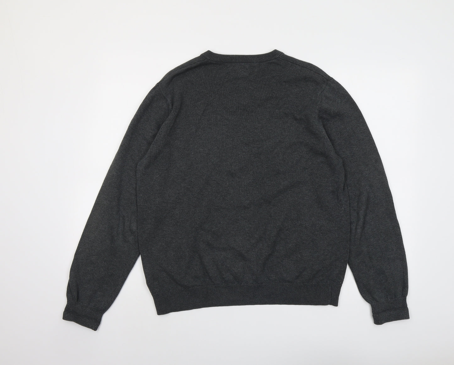 Marks and Spencer Mens Grey V-Neck Cotton Pullover Jumper Size M Long Sleeve
