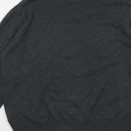 Marks and Spencer Mens Grey V-Neck Cotton Pullover Jumper Size M Long Sleeve