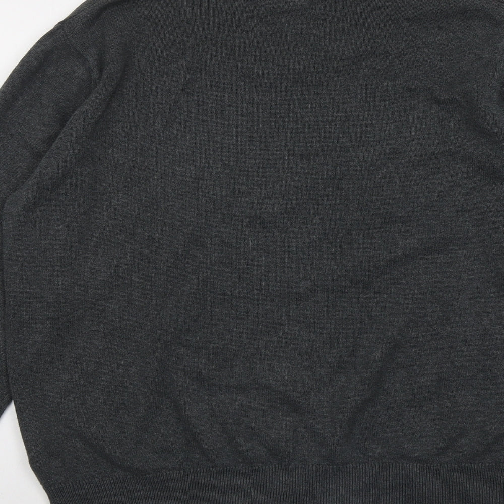Marks and Spencer Mens Grey V-Neck Cotton Pullover Jumper Size M Long Sleeve