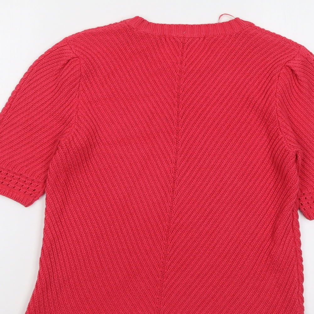 Marks and Spencer Womens Pink Round Neck Cotton Pullover Jumper Size 12