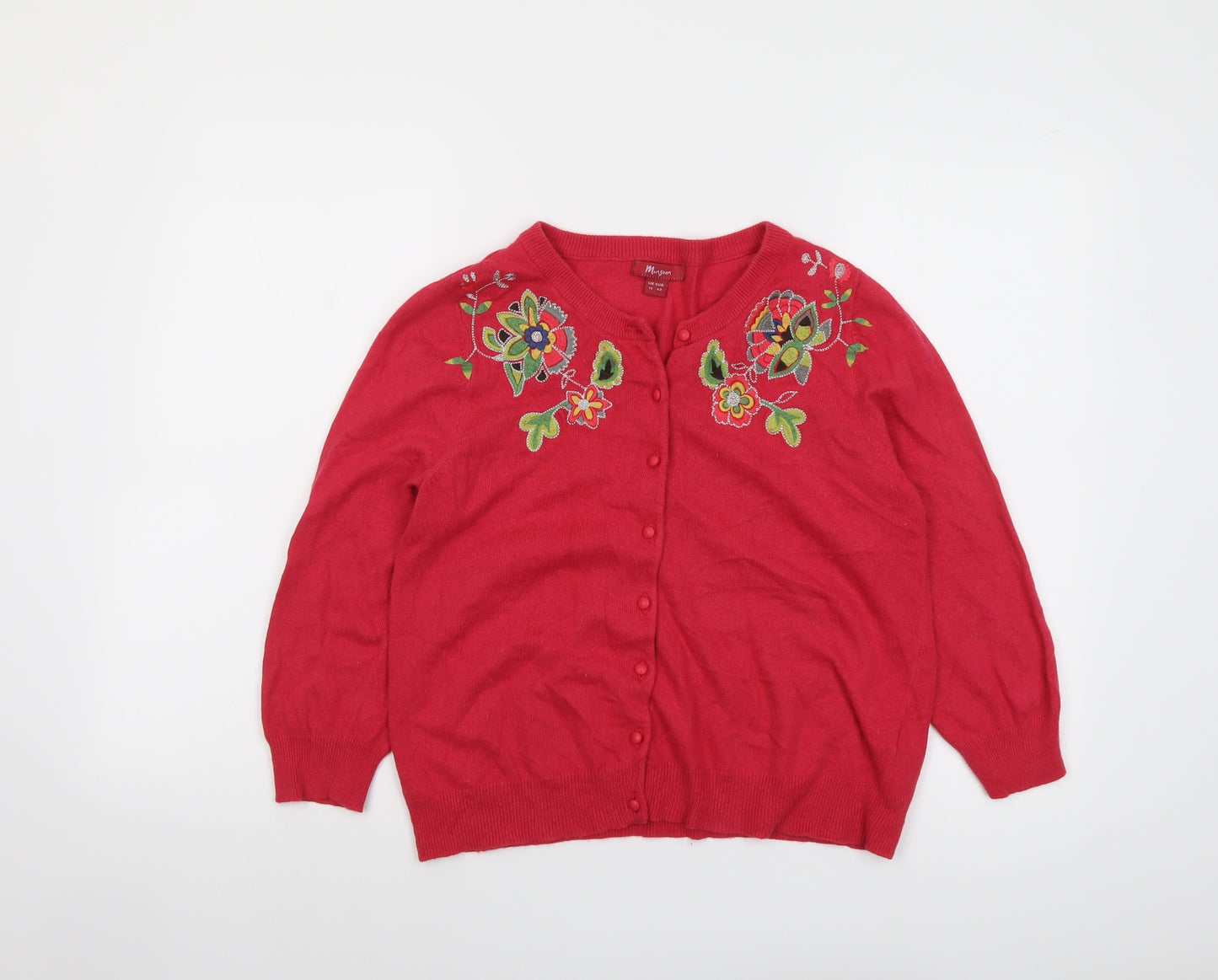 Monsoon Womens Pink Round Neck Cotton Cardigan Jumper Size 14 - Floral Detail