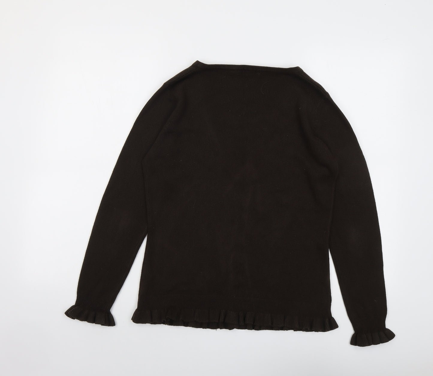 M&Co Womens Brown V-Neck Acrylic Cardigan Jumper Size M