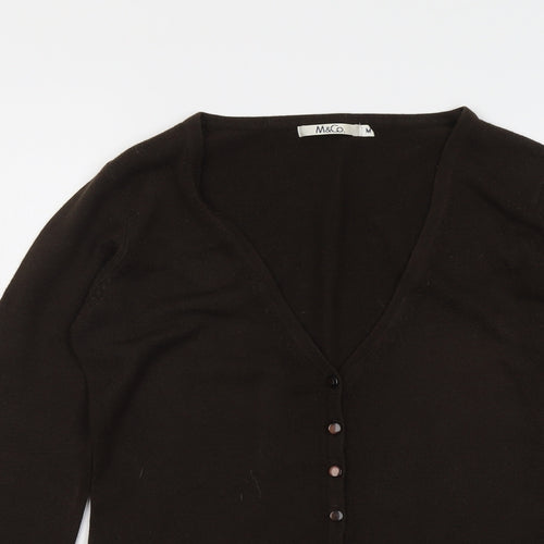 M&Co Womens Brown V-Neck Acrylic Cardigan Jumper Size M
