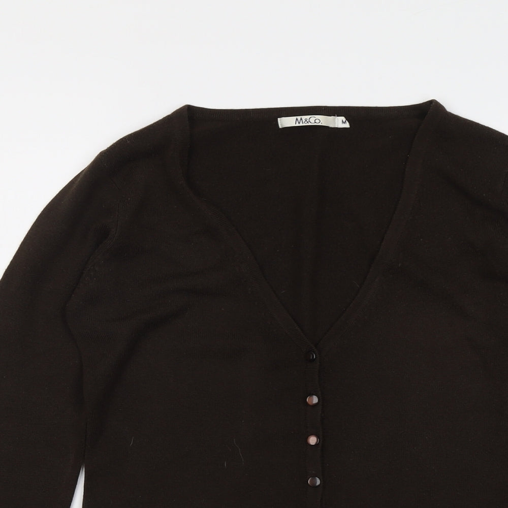 M&Co Womens Brown V-Neck Acrylic Cardigan Jumper Size M