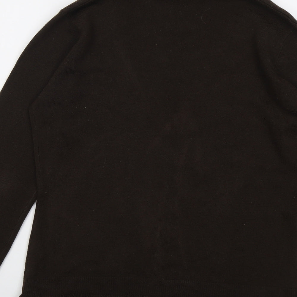 M&Co Womens Brown V-Neck Acrylic Cardigan Jumper Size M