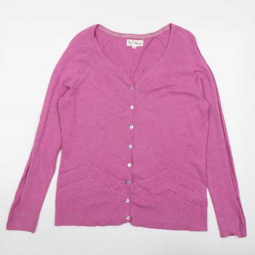 Mistral Womens Pink V-Neck Cotton Cardigan Jumper Size 14