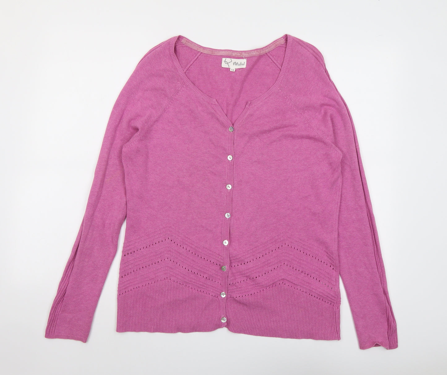 Mistral Womens Pink V-Neck Cotton Cardigan Jumper Size 14
