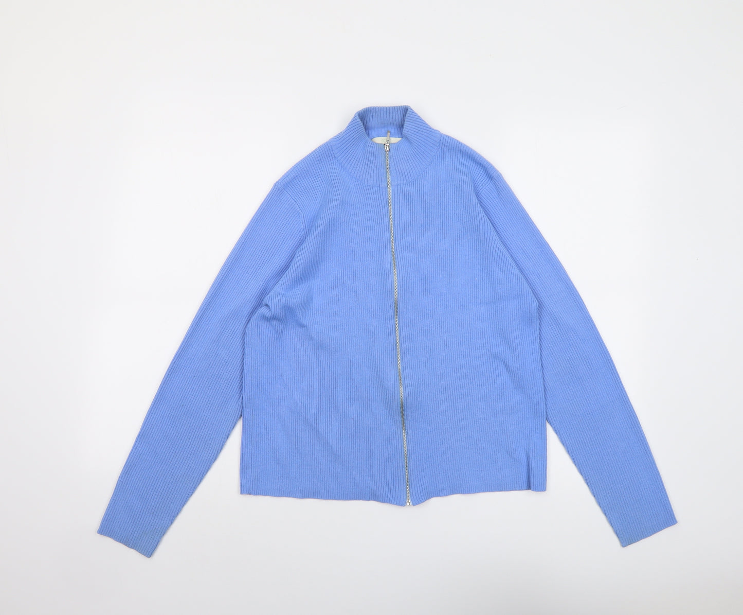 Marks and Spencer Womens Blue High Neck Acrylic Full Zip Jumper Size 18