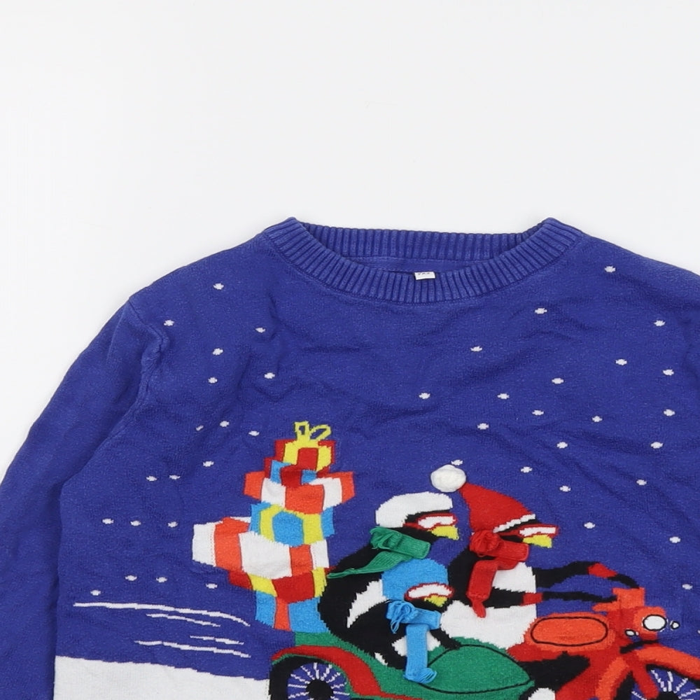 Marks and Spencer Boys Blue Round Neck Cotton Pullover Jumper Size 8-9 Years Pullover - Penguin Christmas