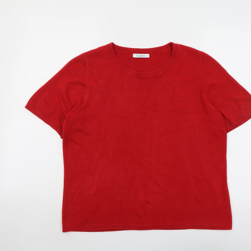 Classic Womens Red Round Neck Acrylic Pullover Jumper Size 16