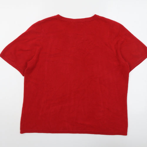 Classic Womens Red Round Neck Acrylic Pullover Jumper Size 16