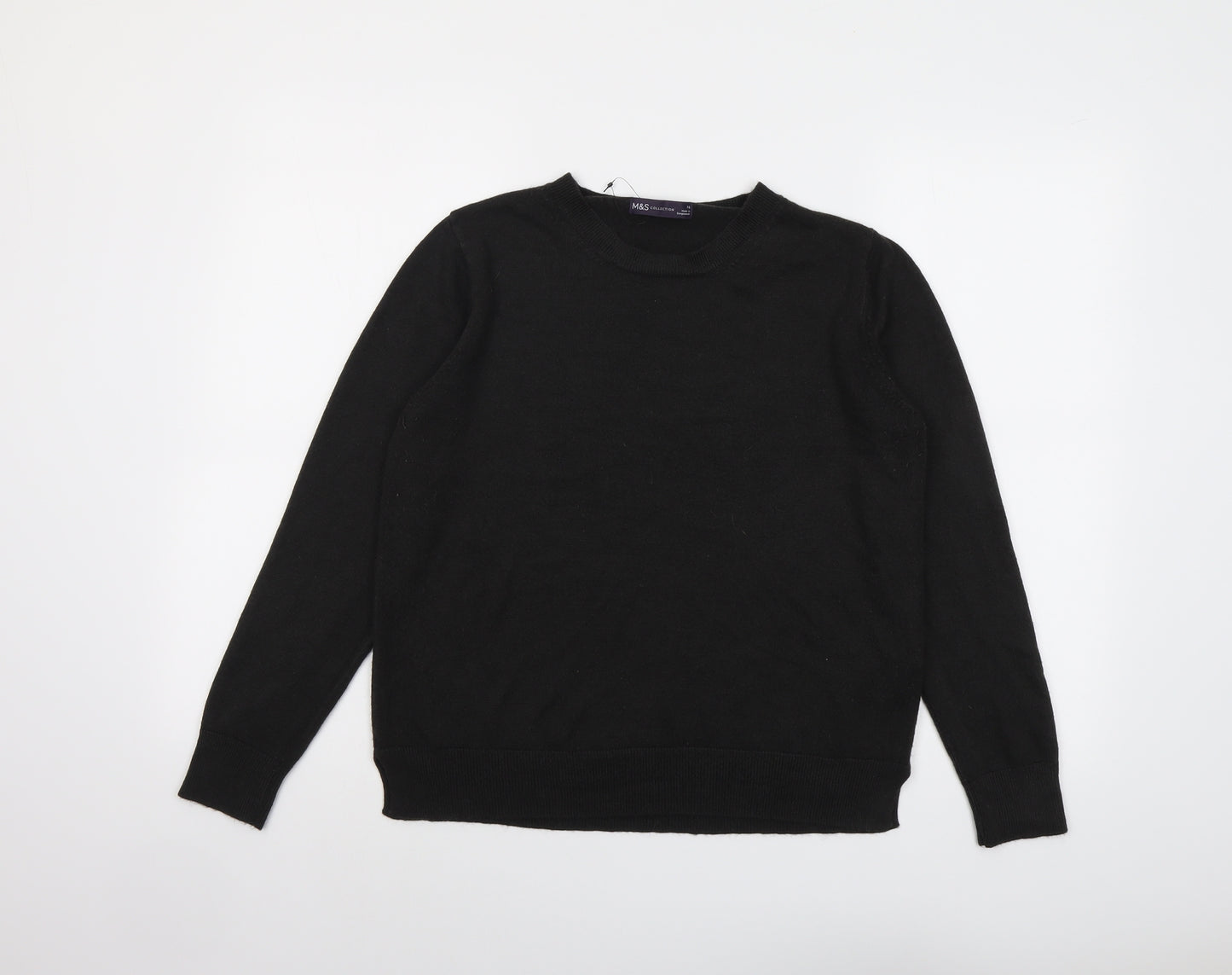 Marks and Spencer Womens Black Round Neck Acrylic Pullover Jumper Size 16