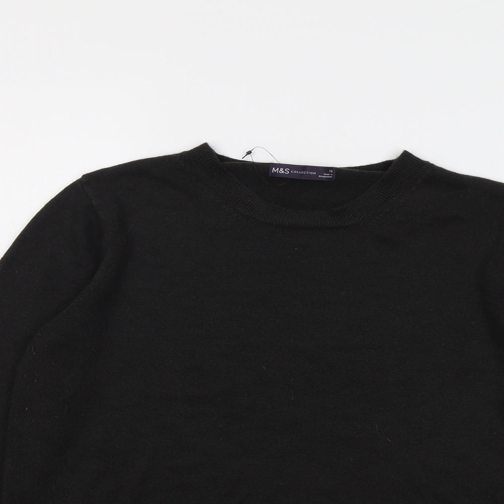 Marks and Spencer Womens Black Round Neck Acrylic Pullover Jumper Size 16
