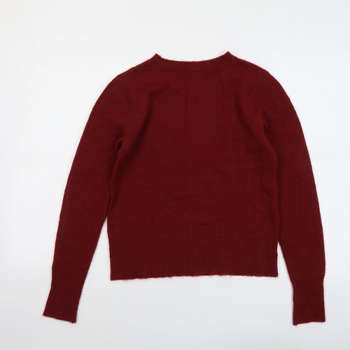 Oasis Womens Red Round Neck Acrylic Pullover Jumper Size S