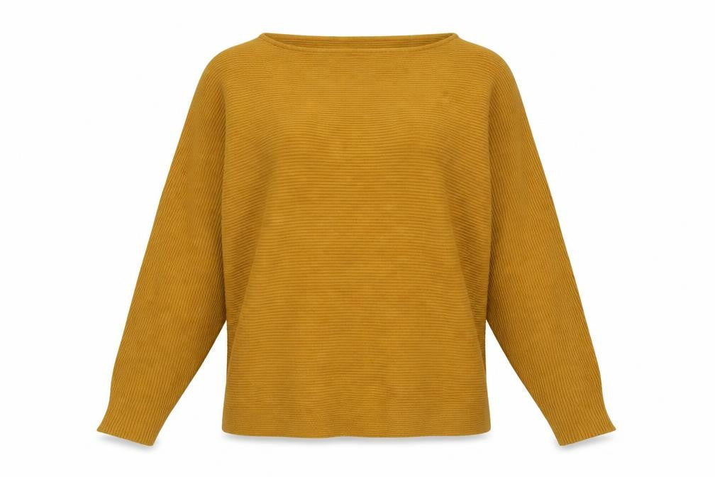 Front view of Principles women’s yellow boat neck viscose jumper, size UK 12