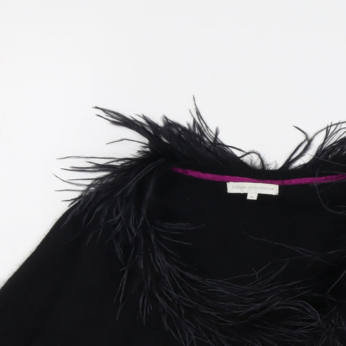 RJR.John Rocha Womens Black V-Neck Nylon Cardigan Jumper Size 14 - Feather detail