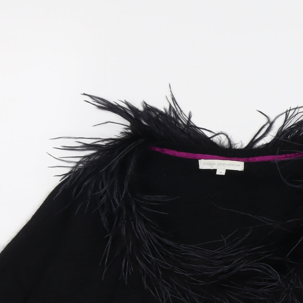 RJR.John Rocha Womens Black V-Neck Nylon Cardigan Jumper Size 14 - Feather detail