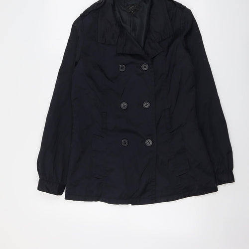 Mango Womens Blue Pea Coat Coat Size M Button