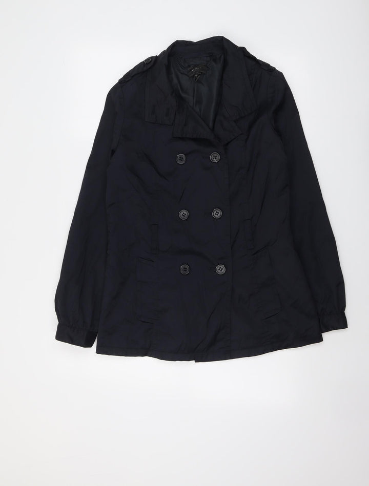 Mango Womens Blue Pea Coat Coat Size M Button