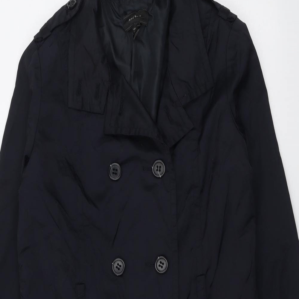 Mango Womens Blue Pea Coat Coat Size M Button