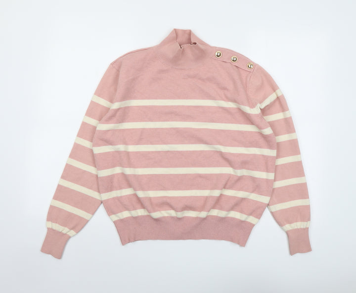 By Clara Womens Pink High Neck Striped Viscose Pullover Jumper Size S