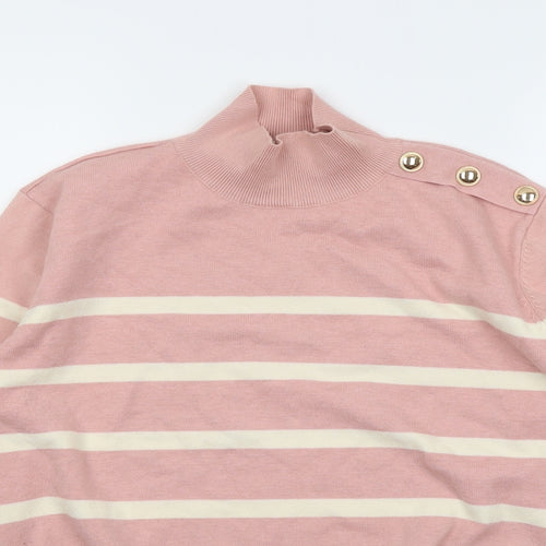 By Clara Womens Pink High Neck Striped Viscose Pullover Jumper Size S