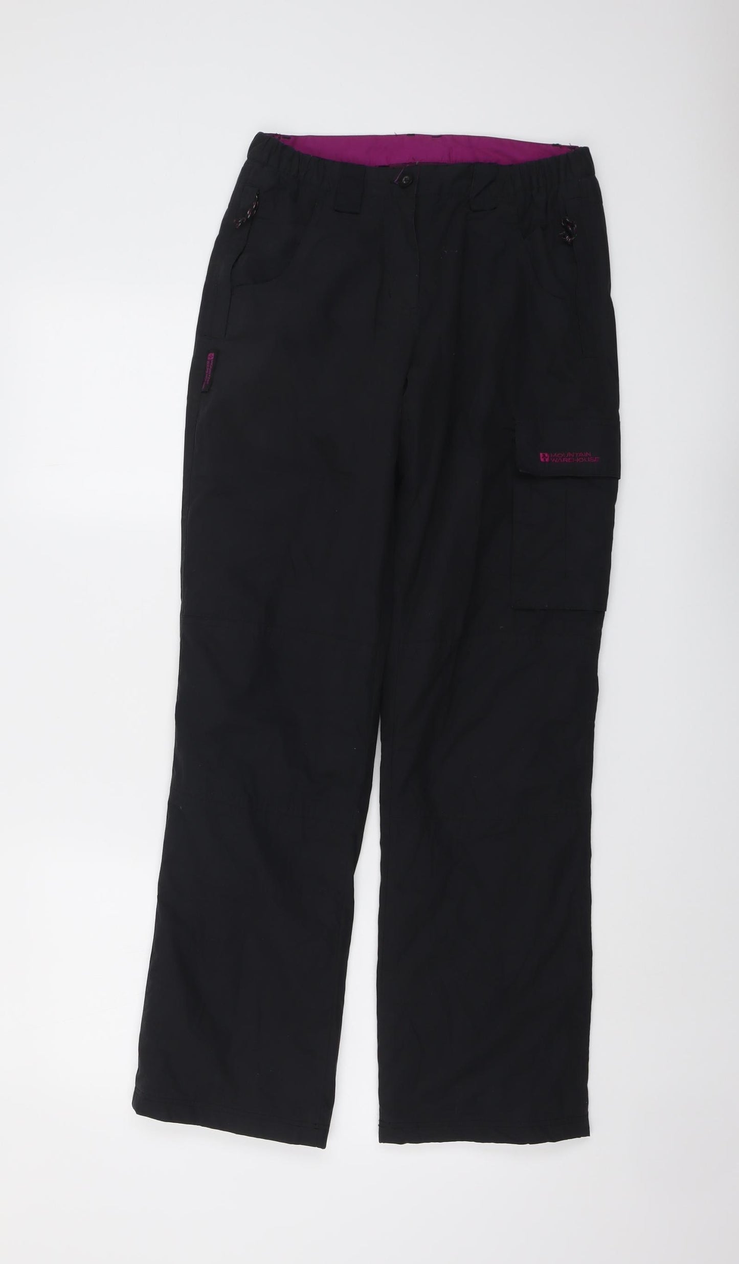 Mountain Warehouse Womens Black Polyester Rain Trousers Trousers Size 6 L30 in Regular Button