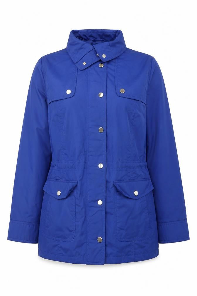 Front view of Classics women’s blue jacket, size UK 12, zip