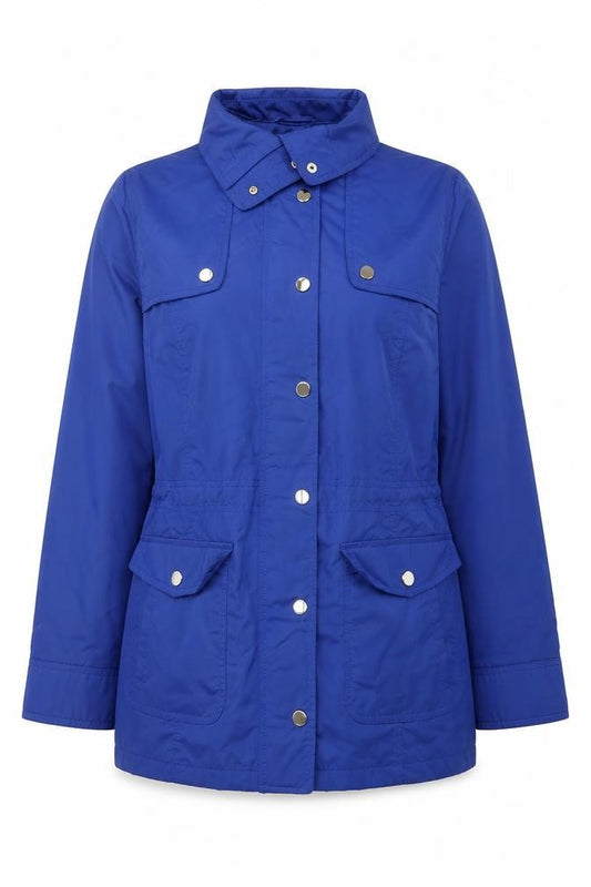 Front view of Classics women’s blue jacket, size UK 12, zip